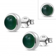 Green Agate Round Silver Stud Earrings, e421st